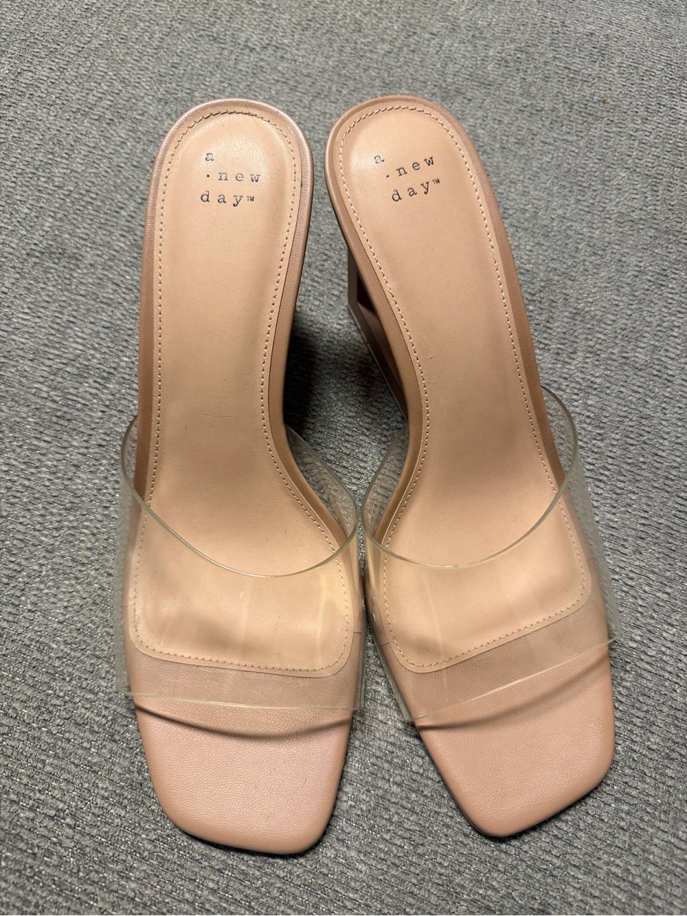 a new day Nude Clear Strap Square Toe Block Heels